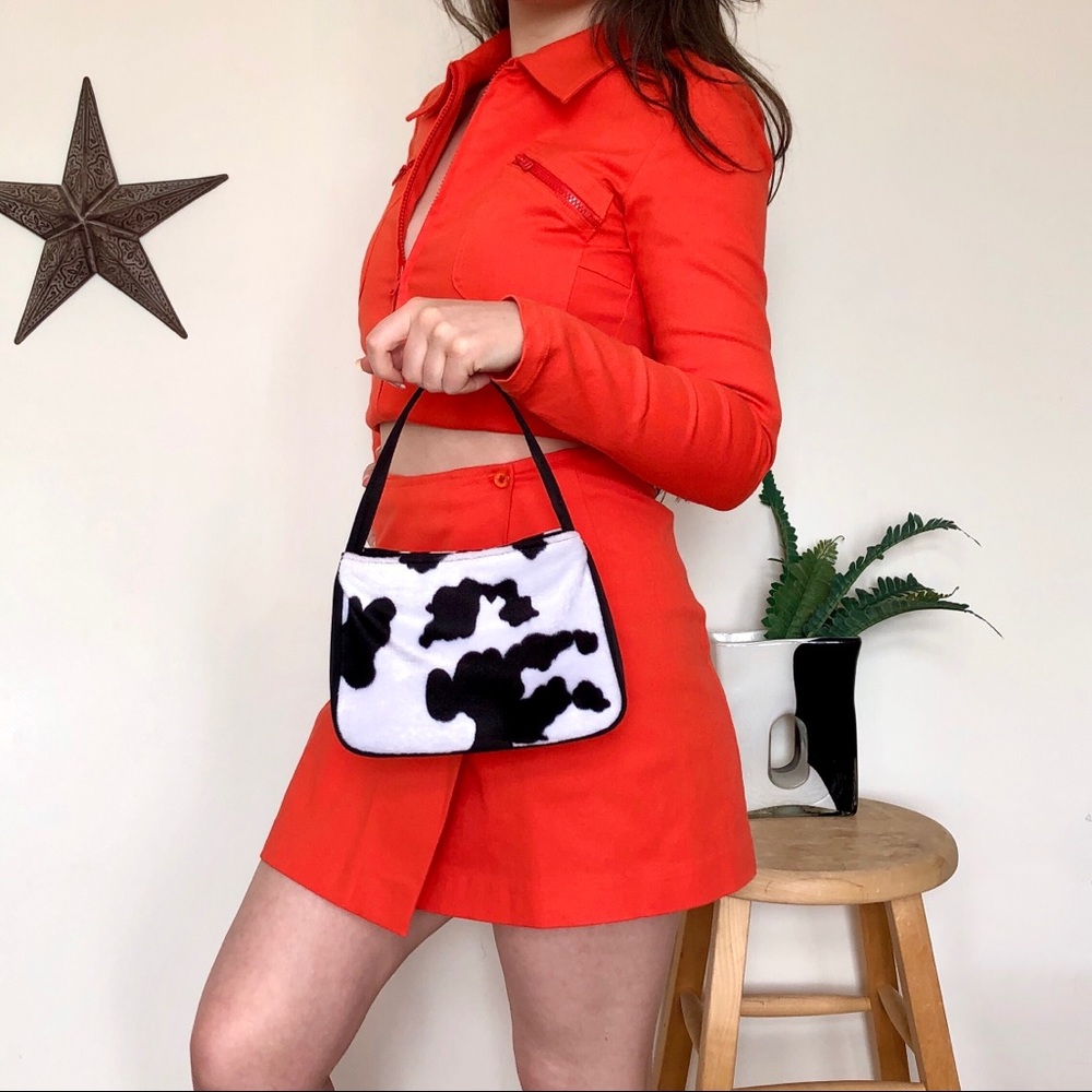 SOLD ON DEPOP! cow print 90s-y2k baguette bag - Picture 1 of 3